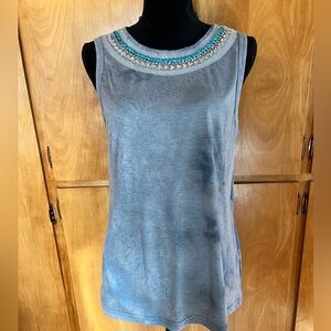 Tie Dyed Women's Sleeveless Top with Rhinestone Neckline